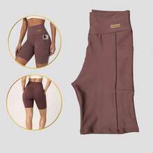 Short Academia Esportivo Elegante Com Bolso Zero Transparência  Cintura Alta Suplex Power Treino Premium Empina Bumbum - Marrom - Visão 2