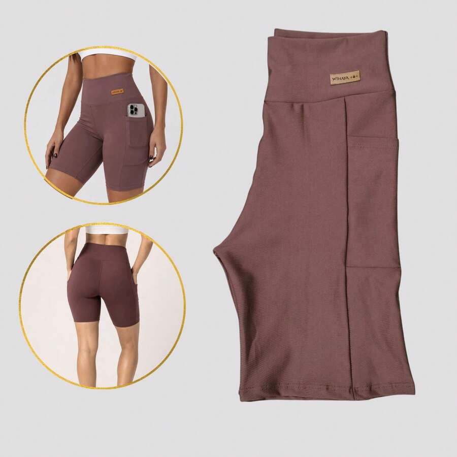 Short Academia Esportivo Elegante Com Bolso Zero Transparência  Cintura Alta Suplex Power Treino Premium Empina Bumbum
