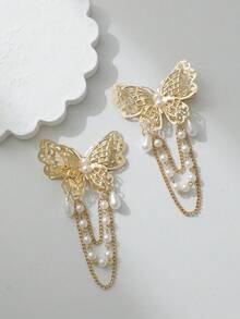 2 piezas de pinzas para el cabello con cadena de mariposa y perlas, muy decoradas - Multicolor - Ver 2