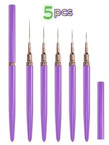 5 pièces/set - 1 pièce Stylo pour nail art à pointe ultra fine, convient pour les designs précis. Le stylo de conception artistique peut dessiner des lignes longues et des détails, tailles 4/8/12/20/25 mm - Noir - Voir 12