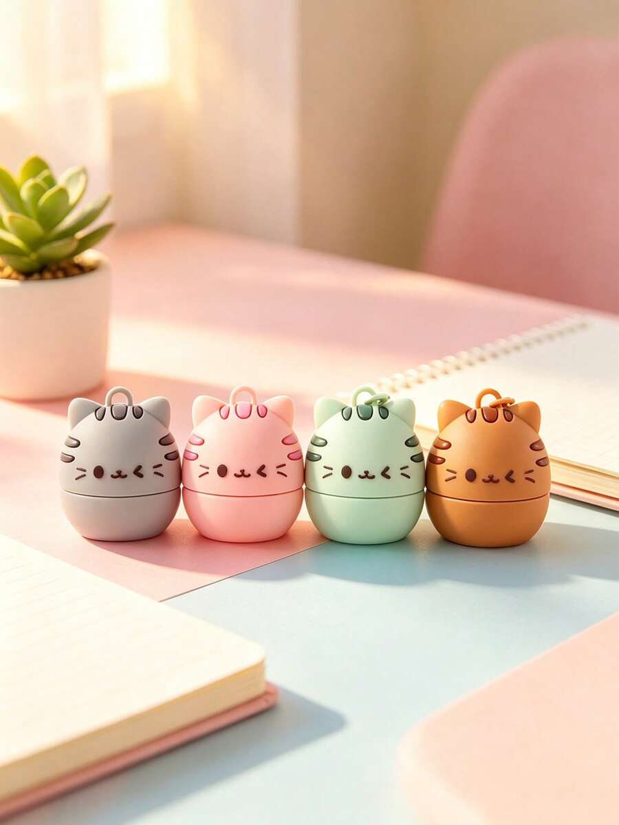 Cute Cat-Shaped Lip Balm, Gentle Hydrating Formula With Shea Butter, Long-Lasting Nourishment To Relieve Dryness & Chapping, Leaves Lips Soft & Supple, Adorable Animal Design, Multi-Color Options Available Soft, Plump Lips With A Cute Twist! - 彩色 - 查看 1