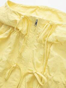 長袖連帽領結飾奶油黃尼龍外套 - 黃色 - 查看 3