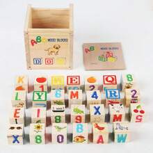 Wooden Box ABC 27pcs Letter And Number Blocks, Large Wooden Cognitive Letter Cube Stacking Toy, Intellectual Development & Focus Training, Parent-Child Interaction 0-9 Number Recognition, 26 Letter Word Combination, Suitable For Boys And Girls Stacking Blocks - 彩色 - 查看 2