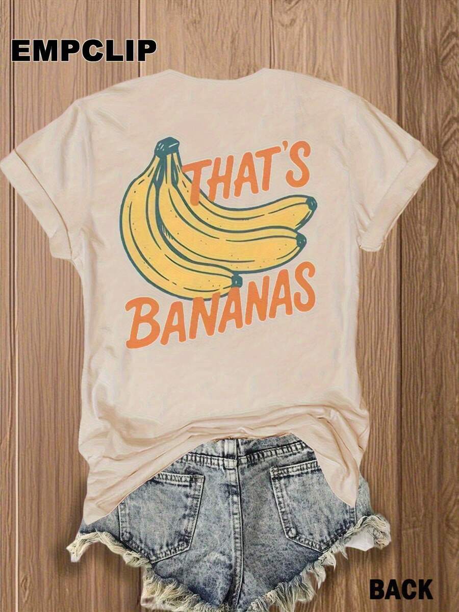 Double-Sided Print, Women's T-Shirt, Patriotic Day, Independence Day, Gifts. Fun 'That's Bananas' Graphic Tee - Vibrant Fruity Print For Casual Summer Outfits, Perfect For Women. - White - View 1