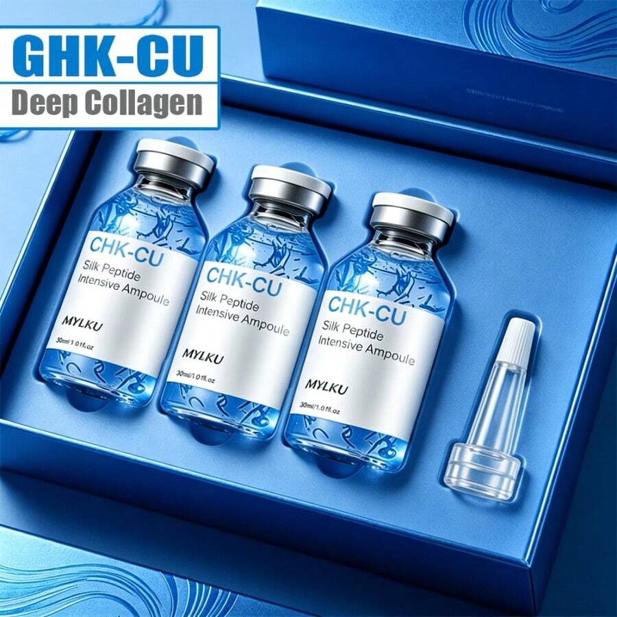 3入 CHK-CU 菸鹼醯胺膠原蛋白胜肽安瓶 | 含膠原蛋白與多重胜肽的銅胜肽臉部精華液 | 使肌膚光滑的護膚臉部精華液 - 90毫升 - 查看 1