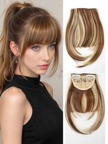 6 Inch Natural Straight Synthetic Fringe Hairpiece, Heat Resistant Fiber Hair Extension, Full Fringe Clip-In, Halloween - Multicolor - View 9