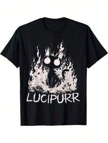 Unisex svart polyester t-shirt, dekorerad med en Satan Baphomet-design - rund hals, maskintvättbar, lämplig för alla årstider. Streetwear T-shirts, sommarblusar för kvinnor, sweatshirts för kvinnor, kortärmade T-shirts för kvinnor, strandkläder för kvinnor,  damkläder. - Svart - Visa 1