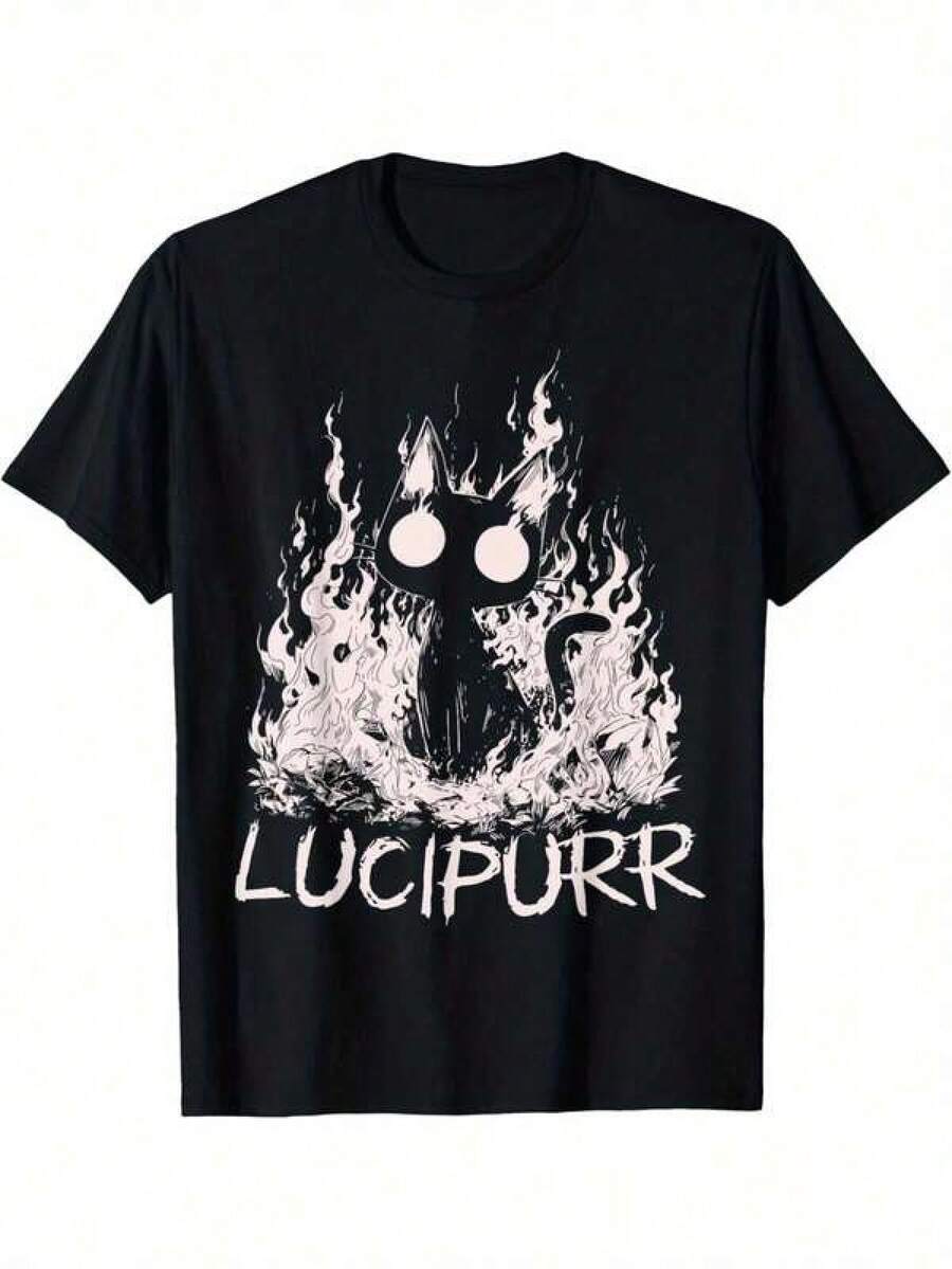 Unisex svart polyester t-shirt, dekorerad med en Satan Baphomet-design - rund hals, maskintvättbar, lämplig för alla årstider. Streetwear T-shirts, sommarblusar för kvinnor, sweatshirts för kvinnor, kortärmade T-shirts för kvinnor, strandkläder för kvinnor, damkläder. - Svart - Visa 1