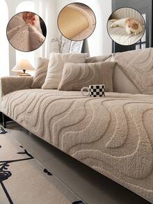 1Pc Minimalist 3D Wavy Sherpa Sofa Cover, Pet-Friendly Non-Slip Couch Protector, Soft Skin-Friendly Furniture Slipcover - Multiple Styles - View 10