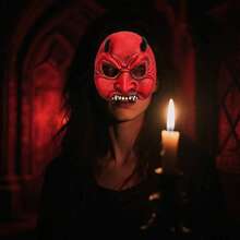 Halloween Half-Face Horned Demon Horror Latex Mask, Realistic Performance Prop Scary Mask, Halloween Costume Mask, Haunted House Escape Room Costume Mask, Holiday Party Prank Prop - View 5
