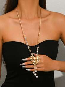 1pc Fashion Casual Heart Pendant Necklace, Suitable As Gift For Best Friends, Valentine's Day, Daily Wear - Multicolor - View 2