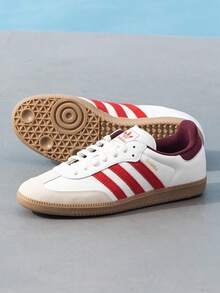 Adidas 中性 Samba OG 舒適輕量低筒休閒運動鞋，適合日常穿著、戶外運動與休閒，JI3201 - 亮白/淺猩紅/暗紅 - 查看 4