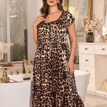 guang zhou mi qian shang mao MuseNap CURVE Camisón elegante con volantes y estampado de leopardo para mujer de talla grande - Multicolor - Ver 7