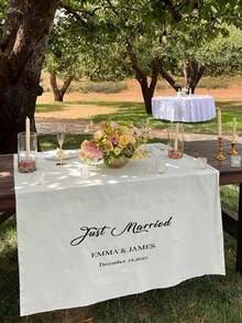 Customized Wedding Table Runner, Suitable For Sweetheart Table Decor, Customizable Name, Perfect For Newlywed Table Decoration And Coordinated Venue Setup, Creating Sweet Romantic Event Details And Customized Wedding Display - White - View 7