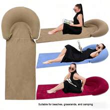 1pc Beach Mat With Inflatable Pillow, Outdoor Mat, Sand-Proof, Suitable For Outdoor Camping And Picnic, Single Person Sleeping Pad, Foldable Portable Moisture-Proof Mat, Sunbathing Mat - Multicolor - View 10