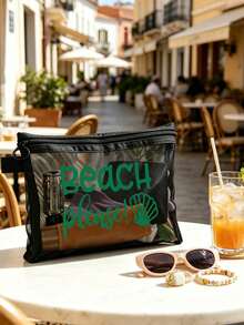 "Beach_please" 與海星圖案海灘網袋，便攜式口紅與氣墊粉撲化妝袋，沿海設計盥洗包，透明大容量旅行化妝收納袋，夏威夷風格網狀化妝袋，適合海灘度假，便攜購物袋，假期、健身、母親節禮物、情人節、教師與女性旅行、短途旅行及旅行必需品的理想選擇 - 彩色 - 查看 13