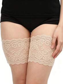 1 Pair Invisible Silicone Anti-Slip Black Lace Trim Women's Anti-Friction Thigh Bands, Can Cover Scars And Tattoos - Apricot - View 10