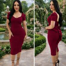 Vestido con manga entallado moño elegante casual sexy moderno - Rojo - Ver 1