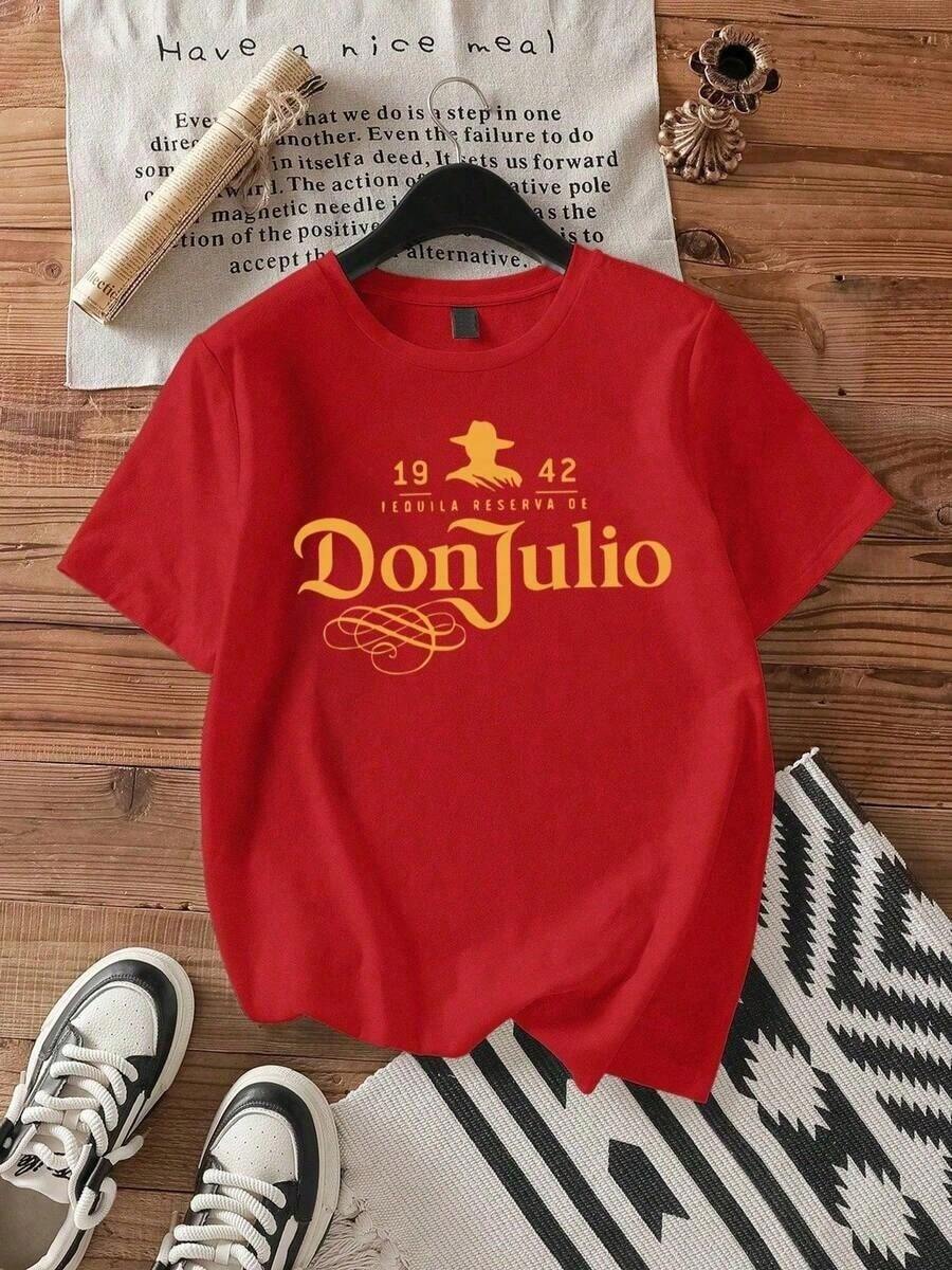 Don Julio Tequila T-Shirt, Oversized Graphic T-Shirt, Thick Cotton Casual Print T-Shirt, Summer Top, Bar Brand Merchandise, Free Shipping, Coquette Vintage Y2K Streetwear Oversized Style - 紅色 - 查看 1