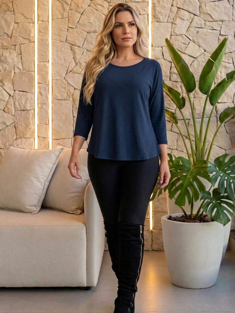 Atelie Kr Basic Women's Blouses Sleeve 3 4 Viscolycra - Màu xanh hải quân - Xem 1