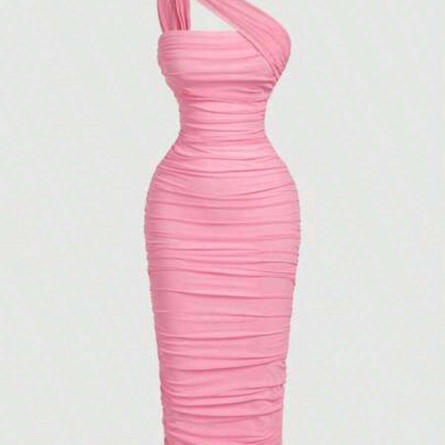 guang zhou mi qian shang mao  X Belle Mariano  MOD Vestido sin mangas con pliegues asimétricos de estilo vintage para mujer - Rosa - Ver 1