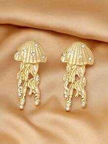 1對極簡時尚優雅精緻水鑽水母耳釘耳環 女款 - 金黃色 - 查看 2