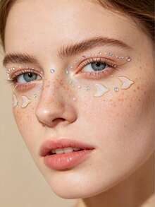 1pc Mermaid Theme Self-Adhesive Face Gem Stickers, Shell Fish Tail Crystal Rhinestone Temporary Tattoo Stickers, Suitable For Stage Performance Makeup Enhancement, Face Makeup Party DIY Decoration Accessories - Multicolor - View 3