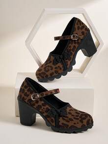Tacones altos para mujer talla grande, versión extra ancha & extra grande, diseño de nudo chino, elegante & versátil - Marrón - Ver 7