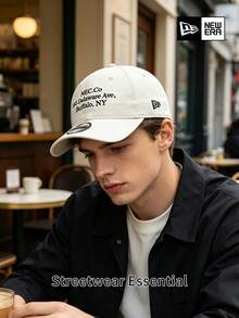 New Era Off-White Address Logo Baseball Cap, Casual Minimalist Style, UPF50+ Sun Protection, Suitable For Daily And Outdoor Wear - White - View 2