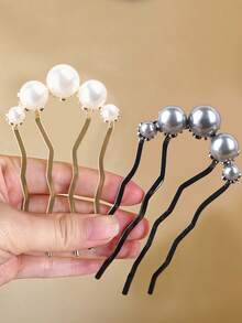 2pcs Elegant Faux Pearl Hair Bun Combs - Special 4-Pronged Combs, Suitable For Curly And Long Hair Styling, Can Be Used As Side Combs, Ideal For School, Wedding, Hair Accessories And Other Occasions, Hair Comb - Multicolor - View 6