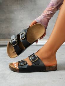 Damen- und Herren-Mode Doppelreiher Frühlings-/Herbst-Sandalen, lässige vielseitige Hausschuhe, bequeme Reise- und Hausschuhe - Schwarz - Übersicht 1