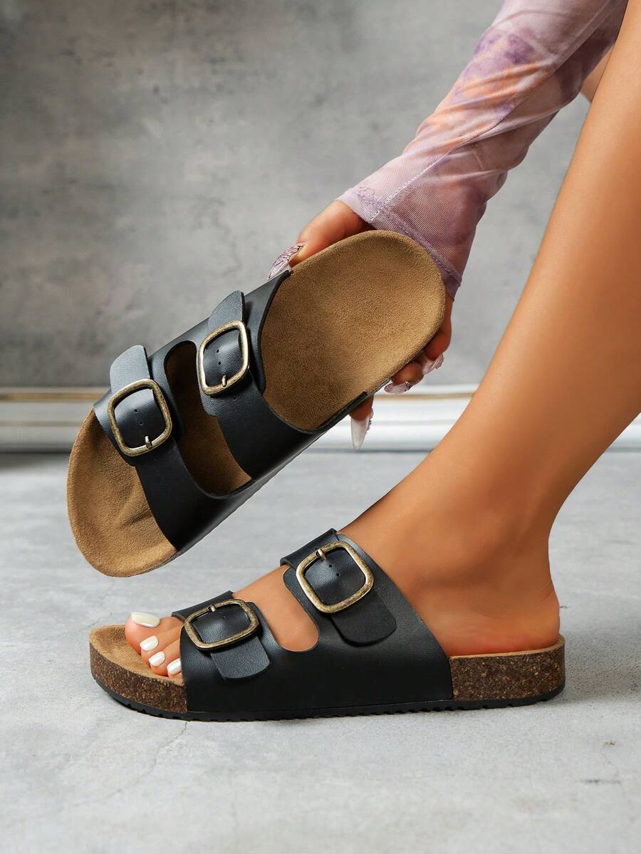 Damen- und Herren-Mode Doppelreiher Frühlings-/Herbst-Sandalen, lässige vielseitige Hausschuhe, bequeme Reise- und Hausschuhe - Schwarz - Übersicht 1