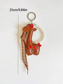 Cute Cartoon Giraffe Leather & Faux Pearl Keychain - Chic Tassel Purse Charm & Multi-Element Aesthetic Bag Accessory - Multicolor - View 6