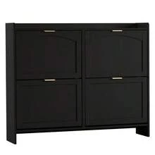 Modern Shoe Cabinet With 4 Flap Compartments, Freestanding Shoe Rack, Open Shelves, Suitable For Entrance Area Or Hallway - Black - View 12