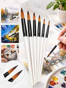 Set di 6 pennelli da artista con testa tonda e inclinata, setole in nylon bianco, adatti per acrilico, olio, acquerello, viso, corpo, pittura su roccia e tela, per artisti, studenti, adulti, fai da te, regalo fatto a mano, forniture per l'arte - R - Visualizzare 8