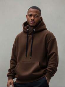 Plain Kangaroo Hoodie For Men And Women, Cotton Lined Sweatshirt, Warm Jacket With Pocket And Hood, Winter/Cold Season - 鏽棕色 - 查看 1