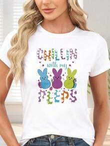 Camiseta de  con estampado de conejos  y texto Chillin with my  para fiesta de Pascua - Blanco - Ver 1