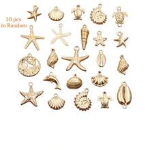 10pcs/30pcs Zinc Alloy Ocean Themed Pendants, Mixed With Silver/Gold Mermaid Tail, Seahorse, Seashell, Starfish, Heart, Geometric Shapes, Leaves, Musical Instruments Like Piano, Guitar, Microphone, Trumpet, Summer Beach Jewelry Making Supplies - Plated - View 10