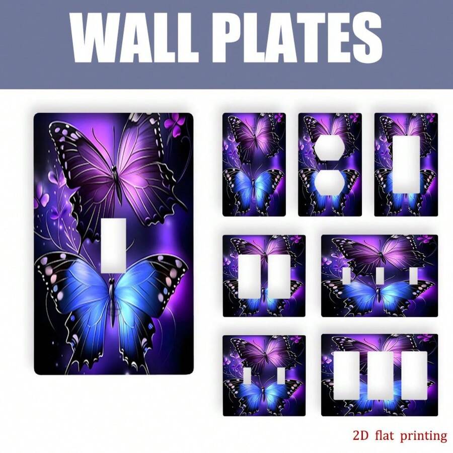 1pc Purple Blue Butterfly Wall Plate Cover 2D Flat Printed Switch Panel Cover Tool-Free Installation Universal For Single/Double Rocker Switches Bedroom Outlet Decorative Cover - A - View 1