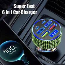 1pc Sparkling Rhinestone Car Charger, Fast Charging USB A/C Type Car Phone Charger, Diamond Adapter, Compatible With 3-In-1 Fast Charging For Car, Retractable Data Cable, Supports Phones, Dashcams, GPS And More, Handmade, Ideal Gift For Men And Women On Holidays/Birthdays - Multicolor - View 69