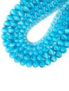 8mm Natural Lake Blue Cat Eye Beads, High Quality Smooth Round Beads, Loose Beads, Jewelry Making Materials, Opal Stone, DIY Bracelet - Multicolor - View 7