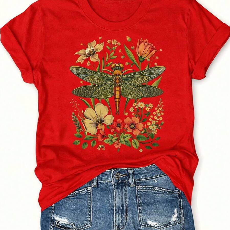 Women's Casual Short Sleeve T-Shirt, Soft And Breathable Cotton Blend, Round Neck, Regular Fit, Basic T-Shirt, Lightweight And Comfortable For Everyday Wear In Summer, Spring And Autumn (Comfort) - 紅色 - 查看 1