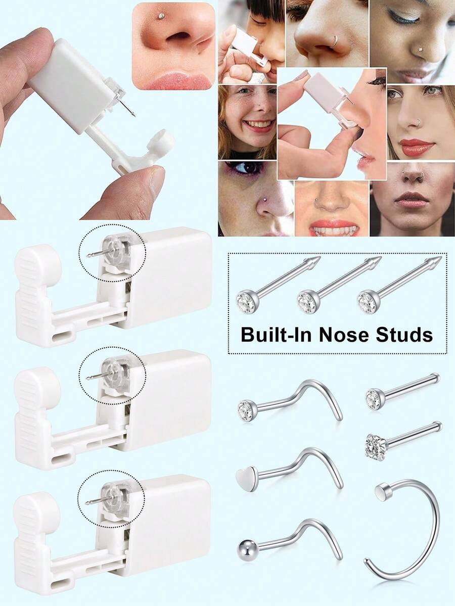 9pcs/Set Nose Piercing Kit - 3 Packs Self Piercing Gun Built-In Nose Studs, Disposable Kit With Nose Rings And Studs - Nose Piercing Kit - View 1