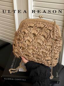 2026 New Natural Fiber Clutch, Handwoven Raffia Grass Summer Beach Bag, Straw Bag - Khaki - View 10