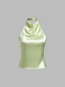 de tirantes elegante y sexy con espalda descubierta y lazo para el verano - Verde 2 - Ver 1