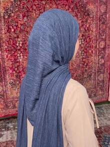 1pc Lightweight Solid Color Casual Riffled Hijab, Soft Breathable Scarf For Daily Wear - Dusty Blue - View 2