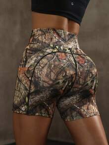 Damen Lässig Bedruckte Strick Shorts Mit Seitentaschen Sport - Verschiedenfarbig - Übersicht 3