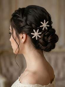 2 pièces Bâtons à cheveux étoilés en strass scintillants, accessoires de coiffure élégants pour chignon de mariée, ornements de cheveux luxueux pour banquet de mariage - Multicolore - Voir 2