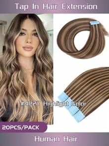 20PCS 50G Tape In Hair Extensions Human Hair,#4P27 Highlight Color,16-26 Inch Double Sided Tapes Ins Human Hair Extensions,Adhesive Extension Seamless Invisible,Silky Straight With Thick Ends,Remy Human Hair Add Length For Woman Everyday Hairstyle - S4/27 - View 24