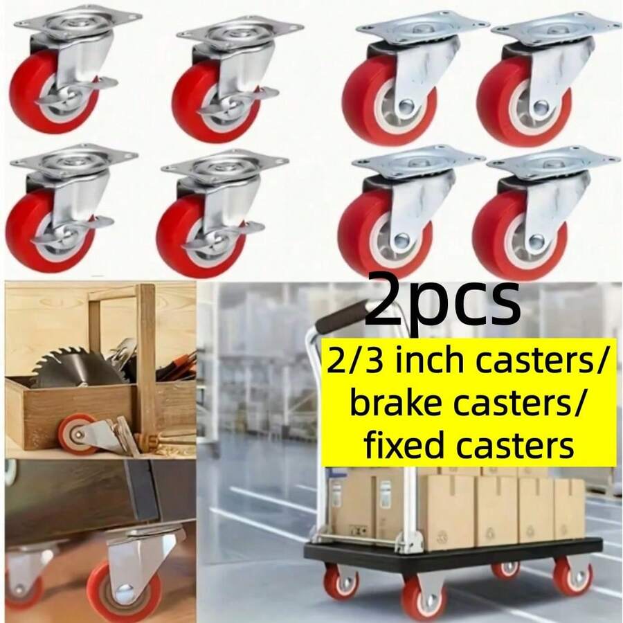 2 chiếc bánh xe xoay chịu lực nặng có phanh/bánh xe cố định/bánh xe xoay, bánh xe xoay bền màu đỏ & trắng với PVC linh hoạt, bánh xe xoay im lặng 360°, phù hợp cho nội thất, xe đẩy tay, kệ trưng bày, v.v. Chuyển động yên tĩnh và mượt mà, dễ dàng di chuyển vật liệu